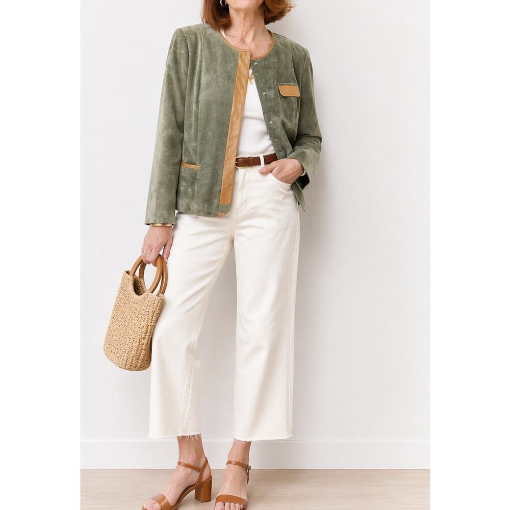 Doncaster Olive Green Suede Jacket with Tan Trim